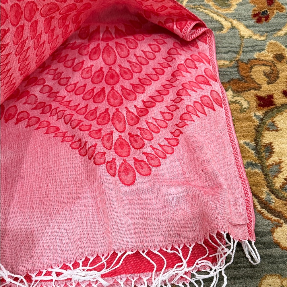 Sam Well Reversible Pashmina Scarf Red and White Patterned 100% Cashmere - Picture 6 of 9